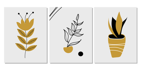 Contemporary Artistic Poster.&nbsp;Modern Minimalist Abstract Aesthetic Illustrations. Floral, Bohemian Style Wall Decor. Vector.