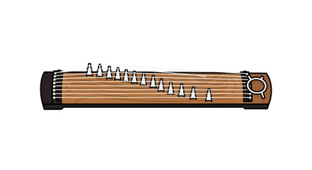 Traditional Japanese Koto Musical Instrument with Bridge Supports.