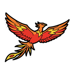 Fototapeta premium Vibrant Mythical Phoenix Bird Illustration Soaring in Dynamic Flight Against a Dark Background