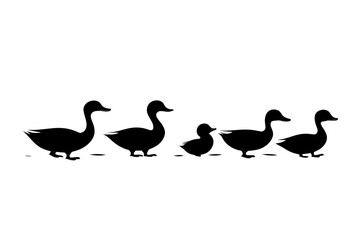 Fototapeta premium Duck silhouette family: A linear silhouette of a duck family creates a heartwarming family moment, capturing the unity and essence of the duck world.