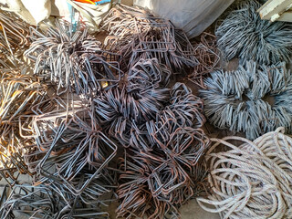 Mild steel readymade rings to construction site. Bunch of metal. Architecture concept.
