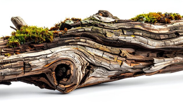 Close-up of cracked wood bark with green moss