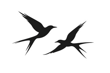 Soaring Silhouettes: Two elegant swallows dance against the clear sky, their silhouettes against backdrop of purity and freedom. Capturing graceful movement and boundless openess. 
