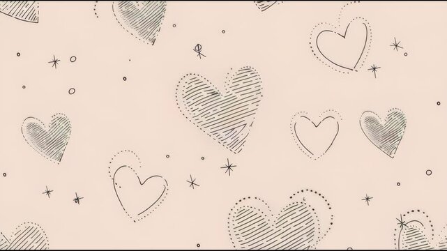 Hand drawn heart pattern seamless line art romantic doodle cute sketch pastel background minimalist design love theme whimsical illustration soft tone repeat print playful mood charming seamless