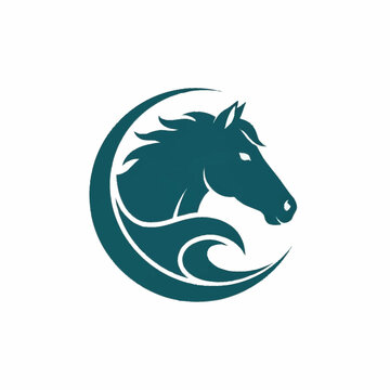 Majestic Horse Head Silhouette with Dynamic Wave Element.