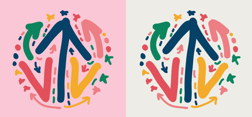 Creative multicolor abstract random lines and shapes, vector doodle design.