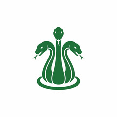 Three-headed green snake logo design on a white background.