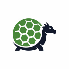 Fototapeta premium Unique Dragon Turtle Logo Design with Green Hexagonal Shell.