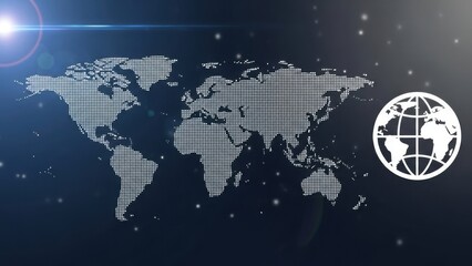 Global digital world map with modern grid pattern and bright light