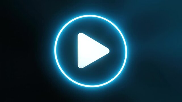 Neon play button glowing circle media icon blue glow dark background minimal design technology symbol user interface digital control futuristic interface button symbol neon glow circle play media