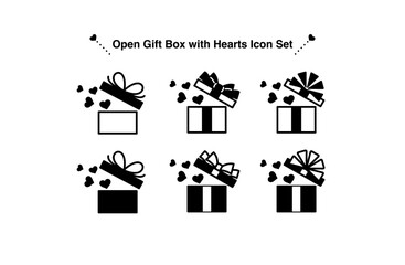 ハート入りプレゼントボックスのシンプルアイコンセット（モノクロ）