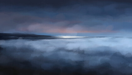 Gentle atmospheric layers fading into soft light, a tranquil scene unfolding above the clouds