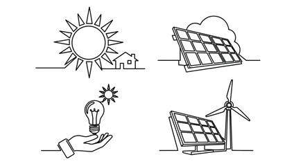 Renewable energy sources sun wind and solar power illustration