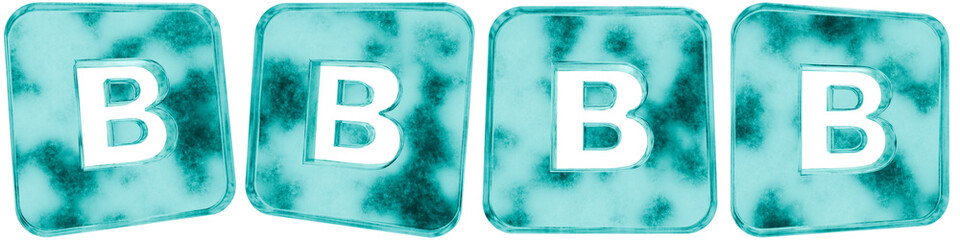 Set of four 3D alphabet b shapes in frosted blue ice glass style, isolated on a transparent background. Glassmorphism icons and 3D elements for modern graphic design. © Thanh