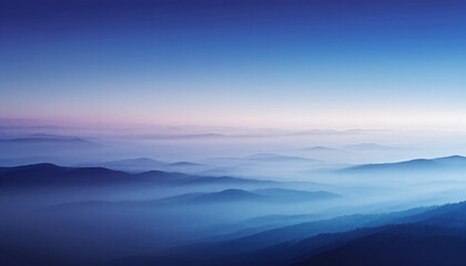 Minimal landscape swallowed by mist with hopeful light beyond