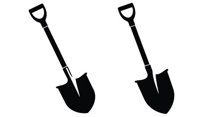 Two black silhouette shovels displayed against a simple white background © SHM707k
