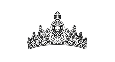Naklejka premium Elegant Black and White Tiara Line Art Drawing with Ornate Jewels.