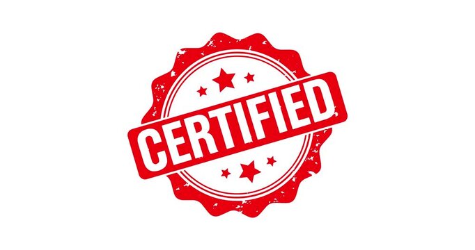 Red Certified stamp animation on vibrant green or white background	