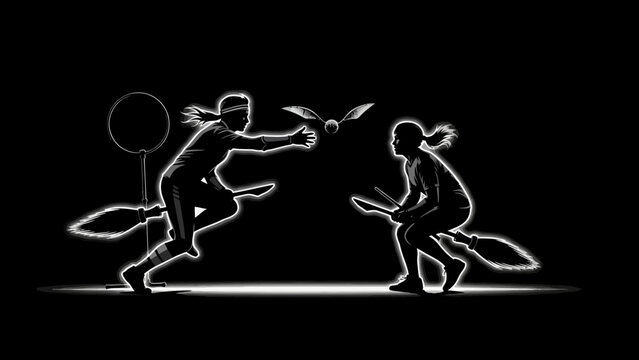 Quidditch Match Action, Players Competing, Fantasy Field, Illustration, Dynamic View