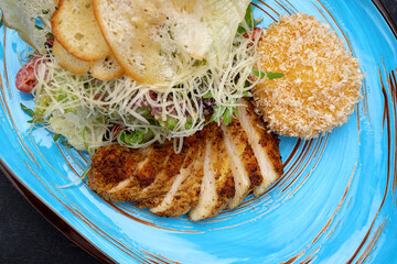 Chicken breast poached egg salad