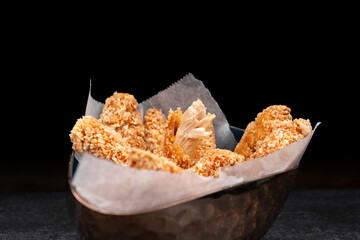 Crispy cheesy chicken nuggets dark