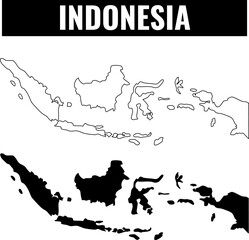 Shapes of Indonesia set showing outline and filled version for educational purposes and map study