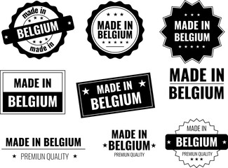 Set of made in Belgium labels showing product emblems for local goods and exports