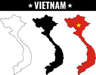 Shapes of Vietnam shown in different colors highlighting the shape and outline of the country