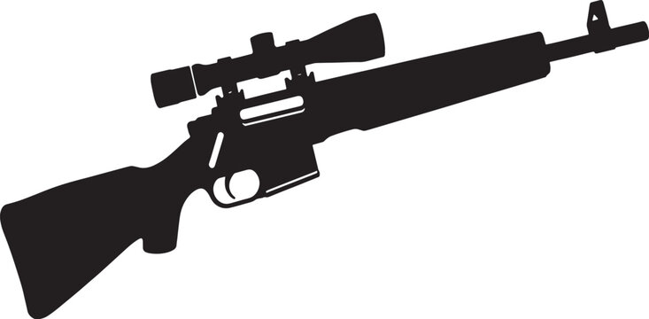 Black silhouette of a sniper rifle with scope on white background firearm