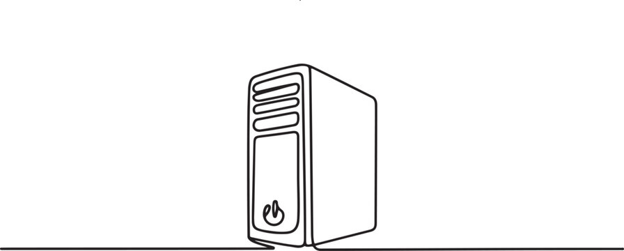 pc case continuous one line drawing, Computer Case Line icon, Sketch Design, Pixel perfect, Editable stroke. one line Art icon drawing vector