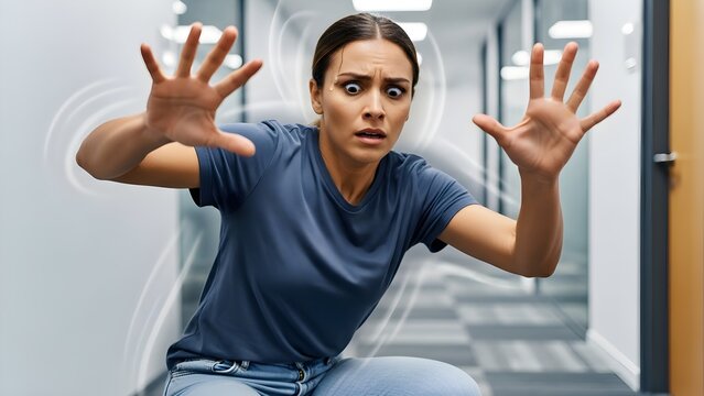 portrait of Female patient experiencing persistent dizziness resulting from vestibular system or brain conditions...
