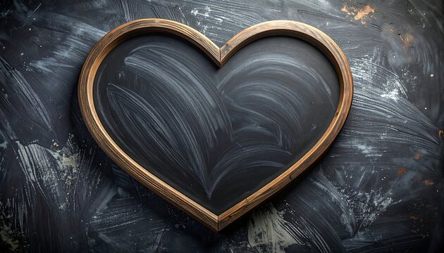 Heart-shaped chalkboard on a dark textured background, perfect for Valentines Day messages.