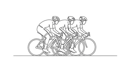 Obraz premium Line Art Illustration of Three Cyclists Racing Together on Road Bikes.