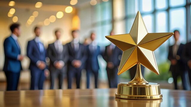 金色の星型トロフィーが並ぶ受賞シーンを象徴するフォーマルな構図