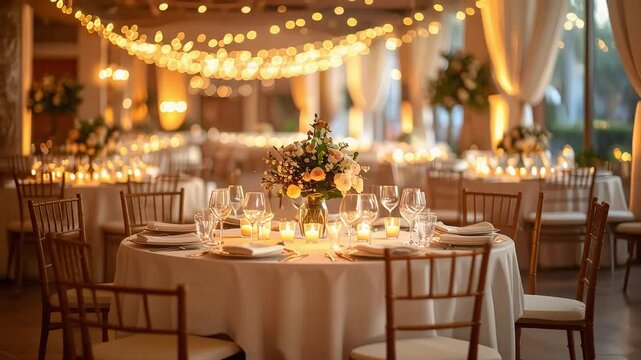 温かな照明に包まれたテーブルセッティングが特別な食事空間を演出