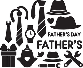 Black and white fathers day with ties hats tools and gifts 1