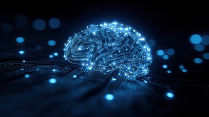 Artificial Intelligence Brain Made of Glowing Circuits