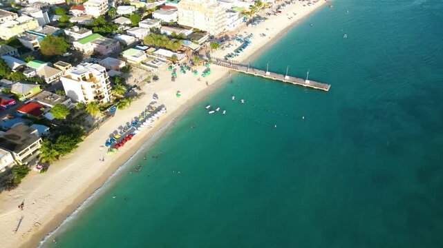 Top-Down Aerial View of Sint Maarten City and Turquoise Caribbean Sea