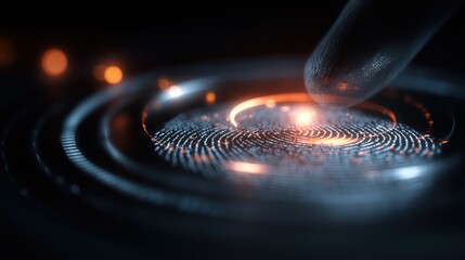 Biometric Security Concept with Fingerprint Scan and Glowing Interface