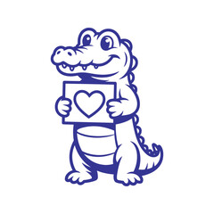 Smiling Crocodile Holding Heart Board Illustration