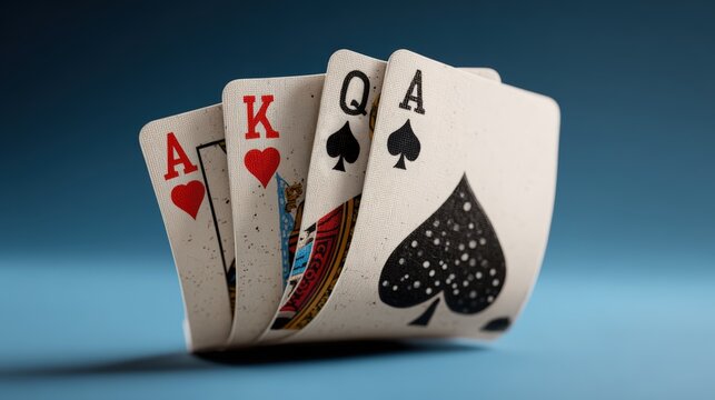 Quatre cartes &agrave; jouer dispos&eacute;es en &eacute;ventail sur fond bleu d&eacute;grad&eacute;