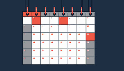 Calendar with highlighted dates for important events and appointments.