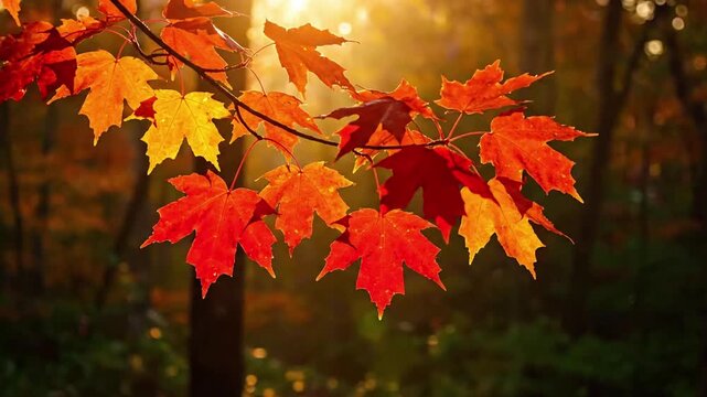 Wide shot of a forest floor covered in fallen maple leaves wide autumn maple leaves