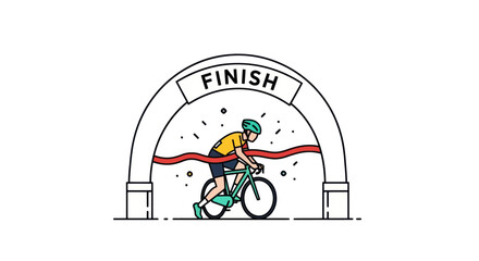 Cyclist Crossing Finish Line on Bicycle Reaching Victory.