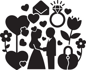 Black and white of a couple holding hands with hearts flowers and engagement ring wedding