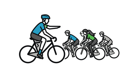 Fototapeta premium Cyclists in a Line Riding Bicycles Leading the Pack.