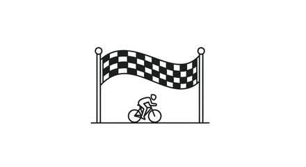 Cyclist Crossing the Finish Line with Checkered Flag.