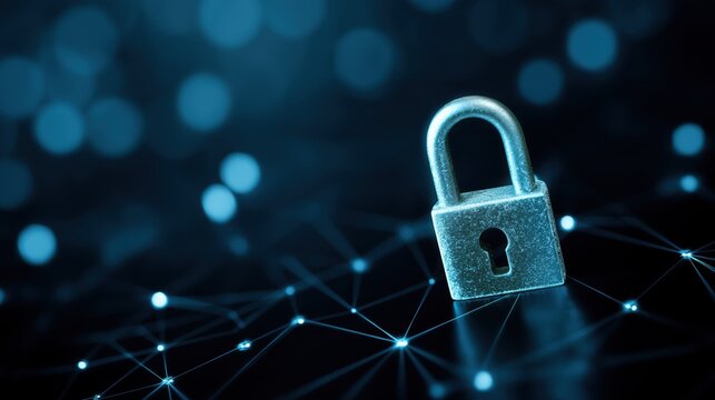 Cybersecurity concept with digital lock over network background - Powered by Adobe