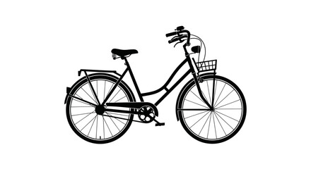 Fototapeta premium Black Silhouette of a Classic City Bicycle with Basket.