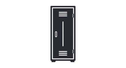 Single Dark Metal Locker Cabinet Vector Illustration.